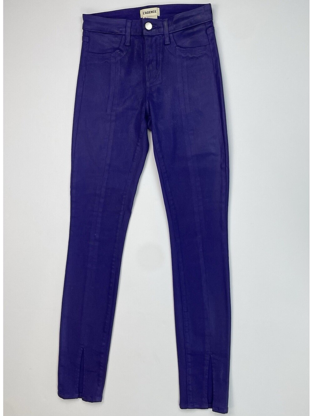 L'AGENCE Jyothi Purple Coated Skinny Jeans Size 24 High Rise Split Ankle